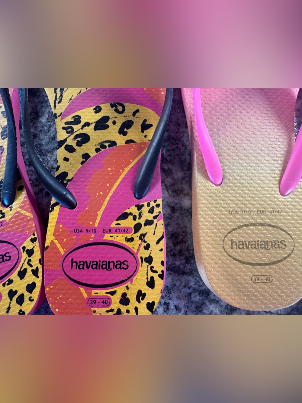 Havaianas Flip Flops - Pink, Yellow & Orange Gradient + Leopard - Picture 2 of 3